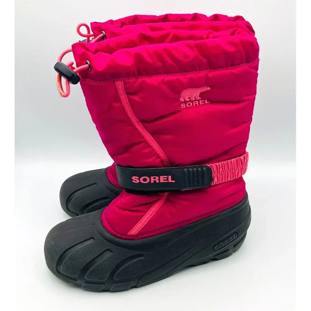 Sorel Snow Boots Youth Size 5 Pink Insulated Removable Liners‎ Adjustable Nice!